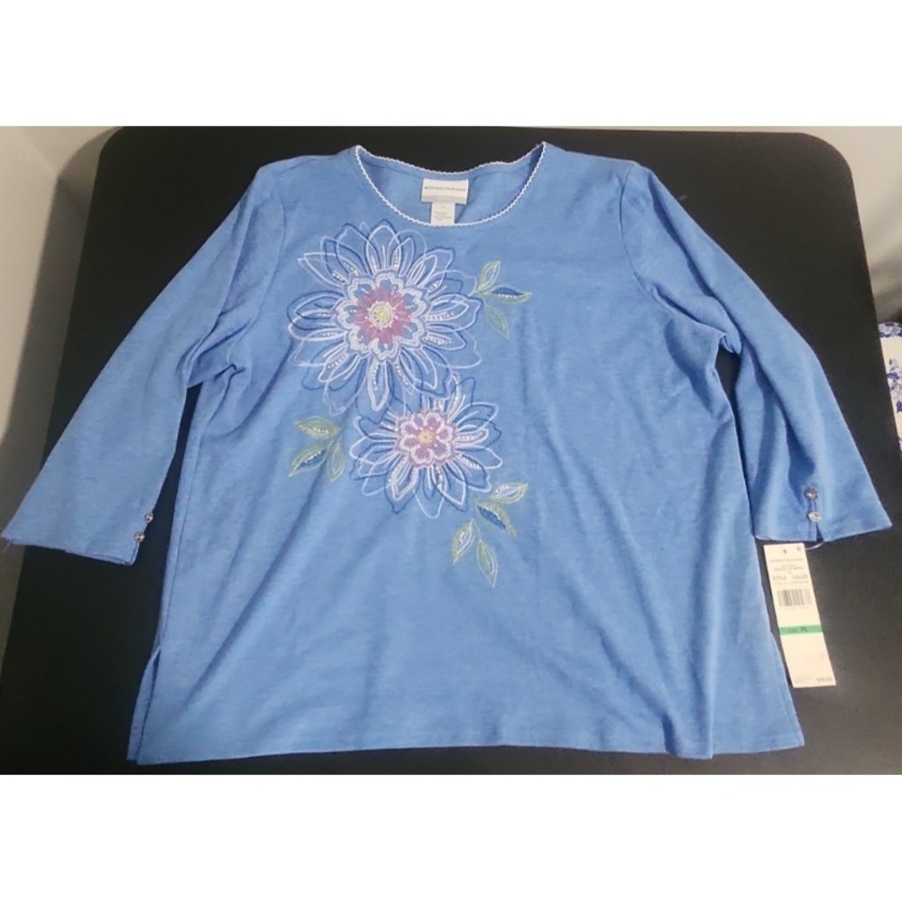 Alfred Dunner Peace of Mind Sky Blue Textured Top Petite Large PL NWT